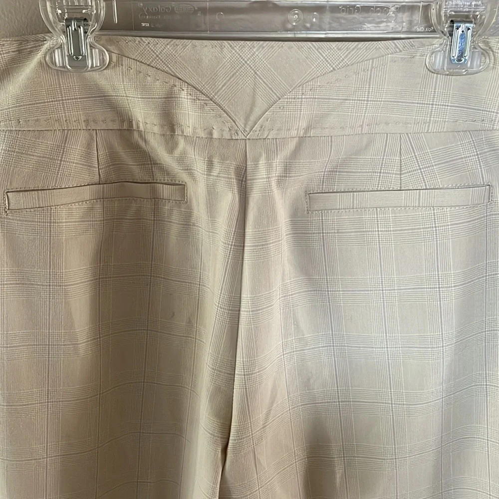 Cass women’s luxury rayon poly stretch cream muted plaid slacks trousers zip 12